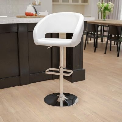 White bar stools with backs and arms